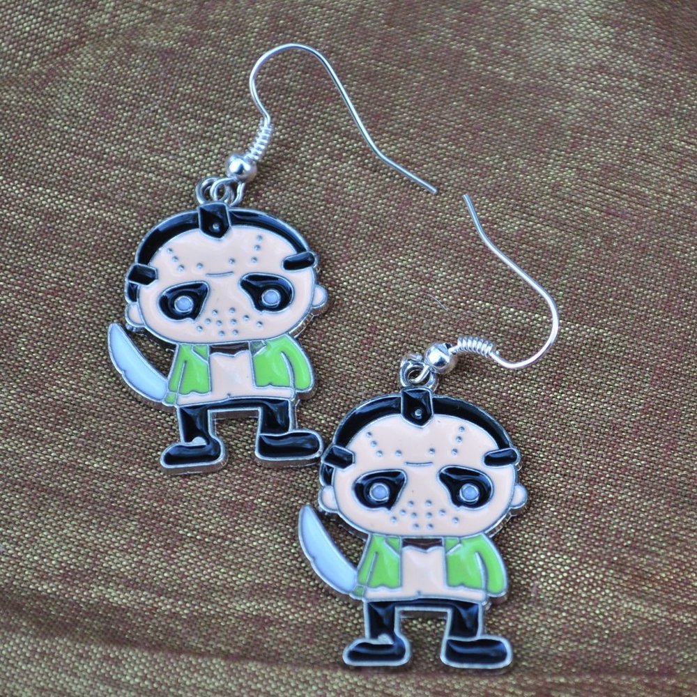 3 for $50 - horror movie monster enamel pierced earrings jason voorhees  (5027)